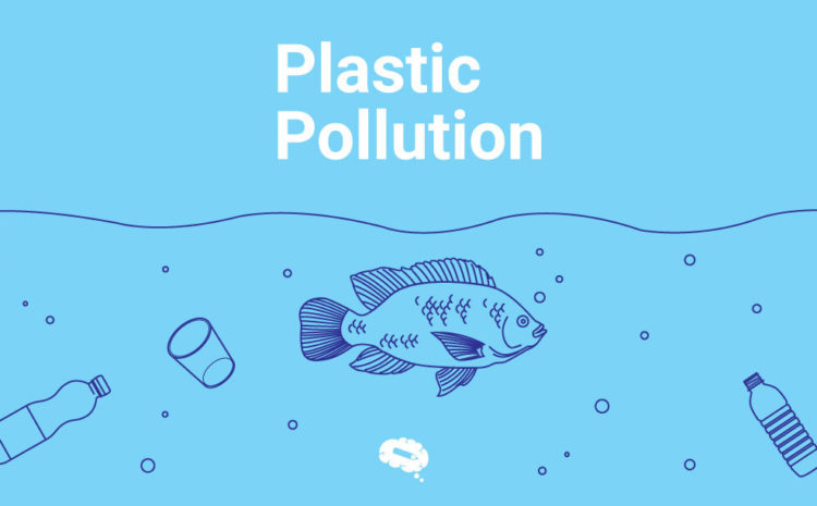 oceano de poluição plástica com microplásticos