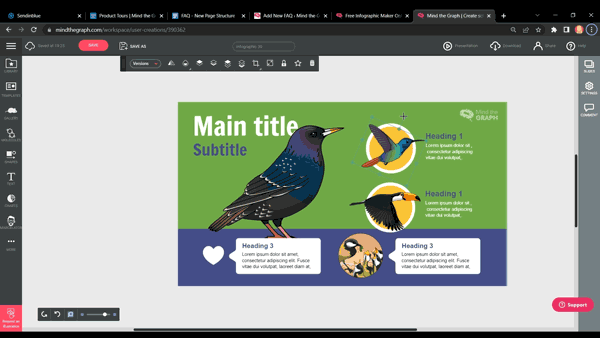 "Animated GIF tutorial showing how to rotate elements on Mind the Graph, with step-by-step visual guidance."