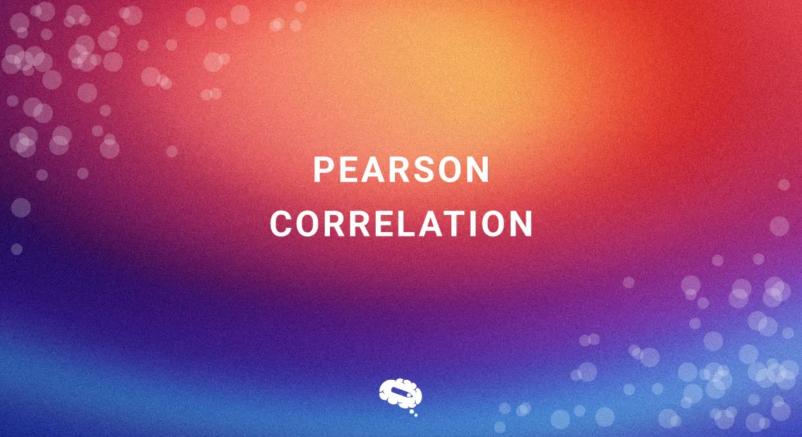 Абстрактно фоново изображение с текст "Pearson Correlation", представящ концепцията за измерване на линейна връзка между променливи.