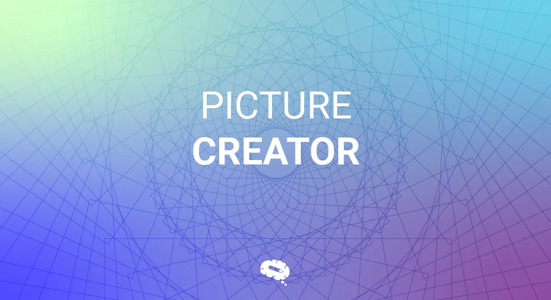 Image avec le texte "Picture Creator" sur un fond dégradé coloré, représentant un outil de conception et de création d'illustrations.