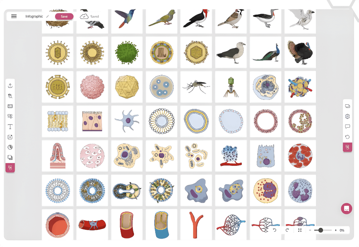 Scientific illustration library showing colorful medical and biology icons